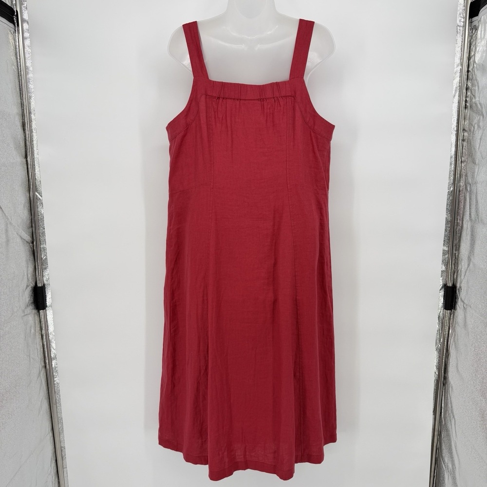 J Jill 100% Linen Red Sz L Button Down Sleeveless Midi Dress‎ Lagenlook Coastal - Picture 3 of 9